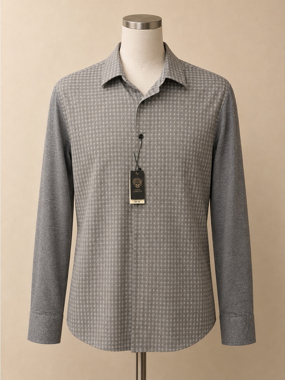 Vince Camuto Men’s Gray Patterned Long-Sleeve Dress Shirt